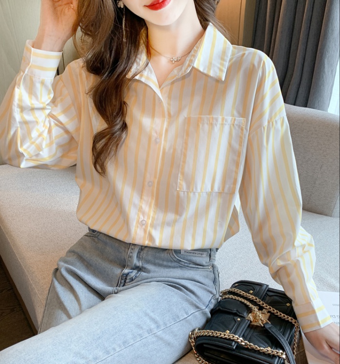 Loose all-match niche tops stripe autumn shirt for women