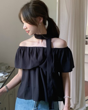 Sweet flat shoulder France style simple shirt