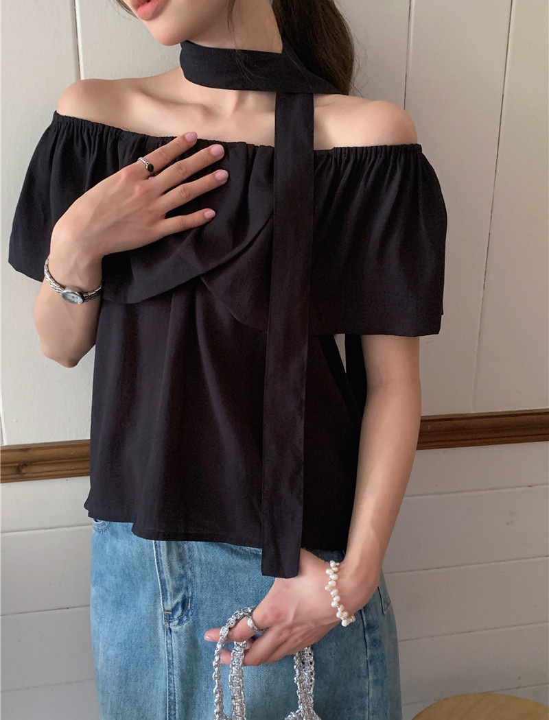 Sweet flat shoulder France style simple shirt