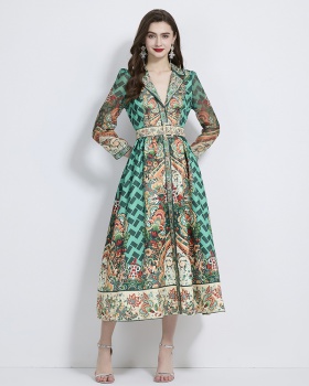 Lotus leaf edges retro dress printing business suit