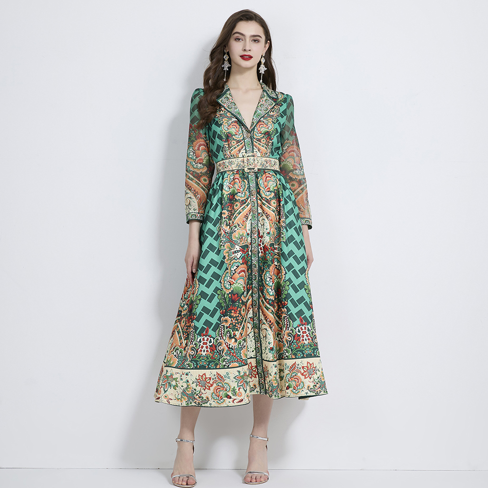 Lotus leaf edges retro dress printing business suit