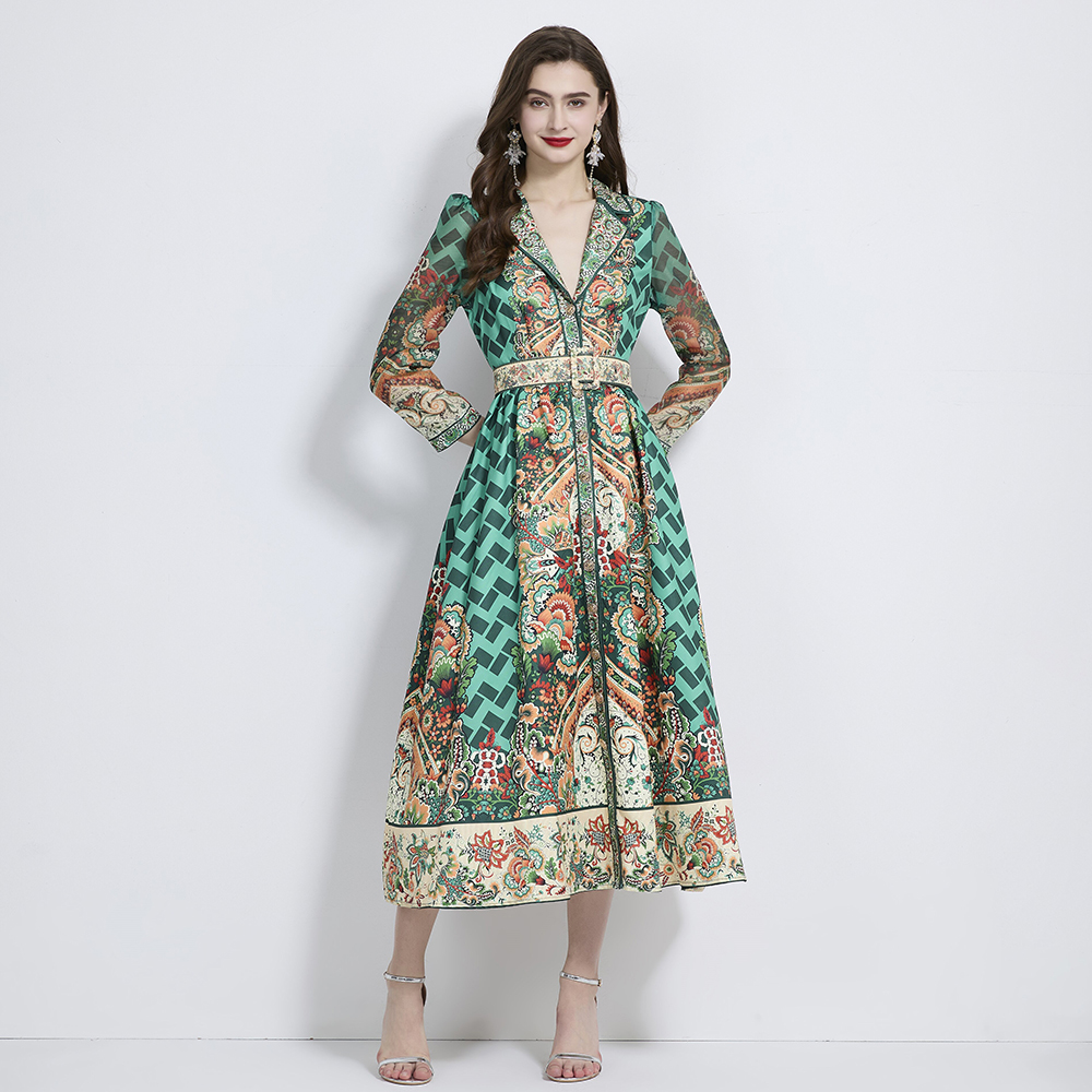 Lotus leaf edges retro dress printing business suit