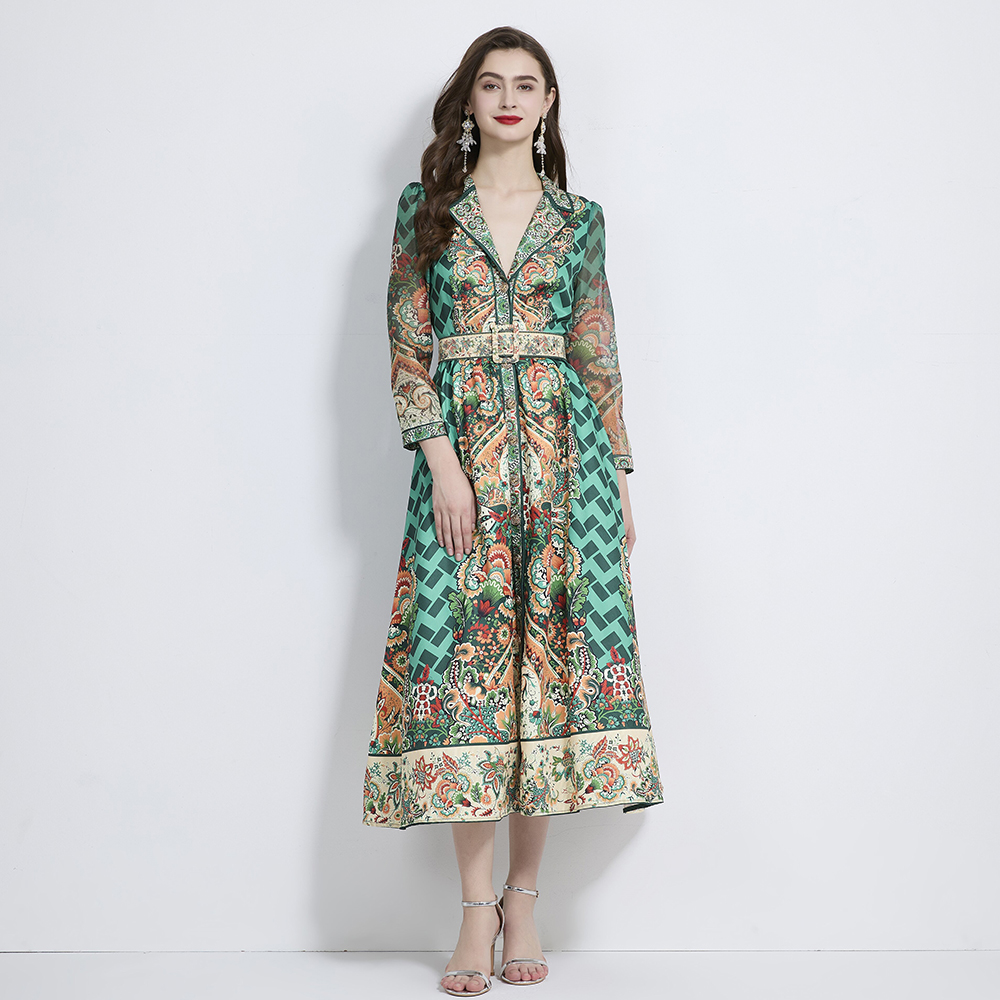 Lotus leaf edges retro dress printing business suit