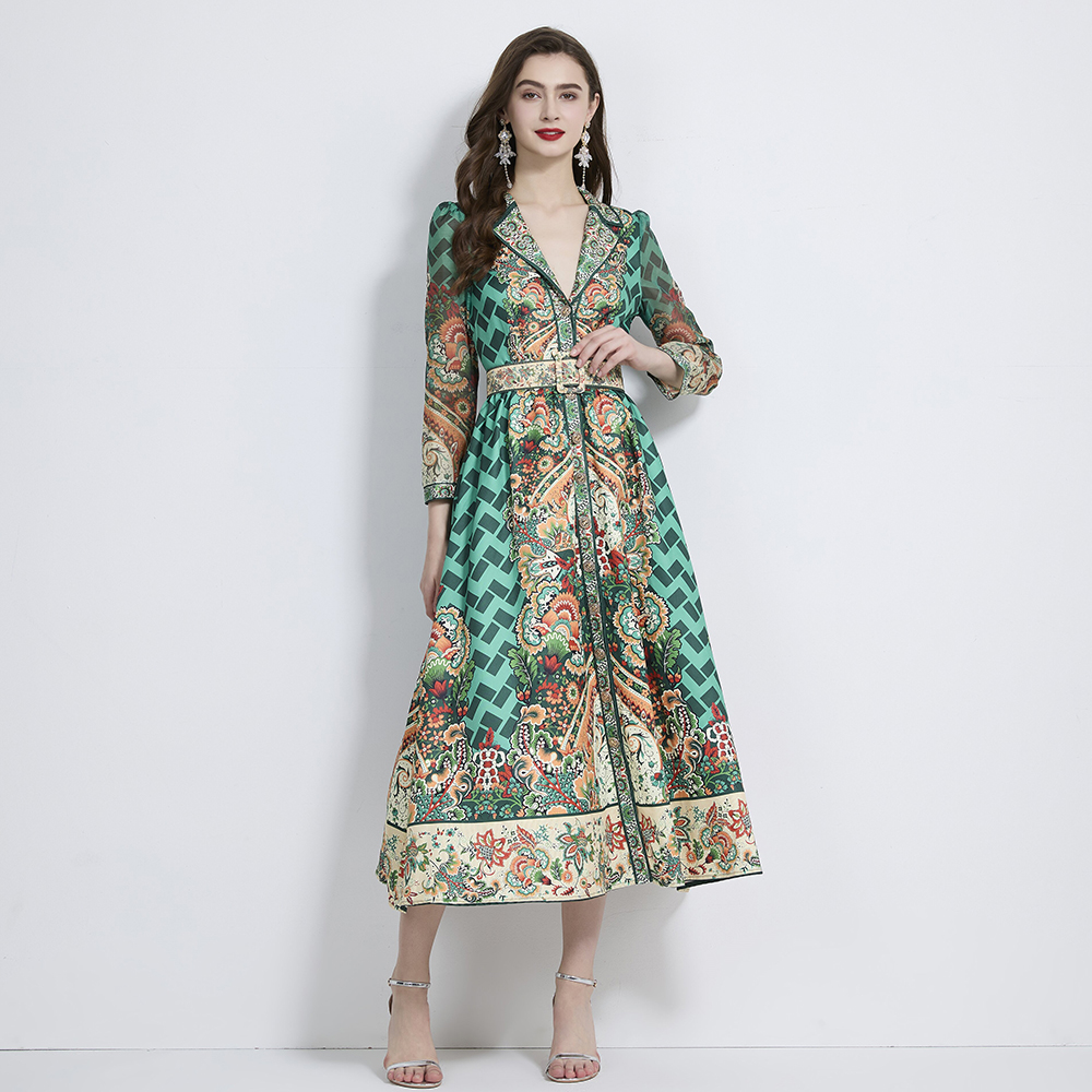 Lotus leaf edges retro dress printing business suit