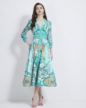 Lotus leaf edges retro dress vacation long business suit