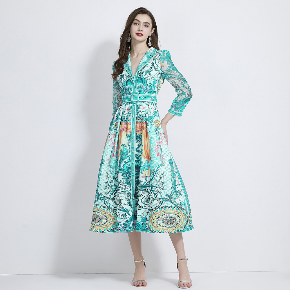 Lotus leaf edges retro dress vacation long business suit