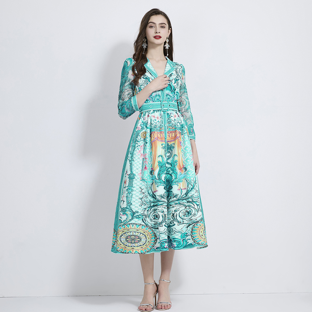 Lotus leaf edges retro dress vacation long business suit