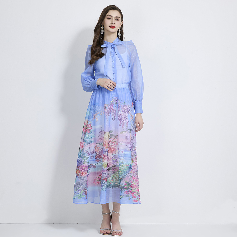 Painting bow shirt printing vacation skirt 3pcs set