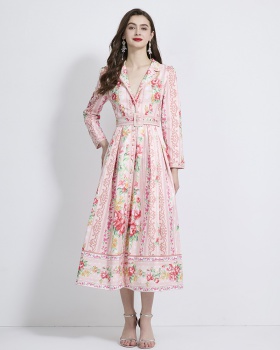 Long sleeve printing dress vacation long business suit