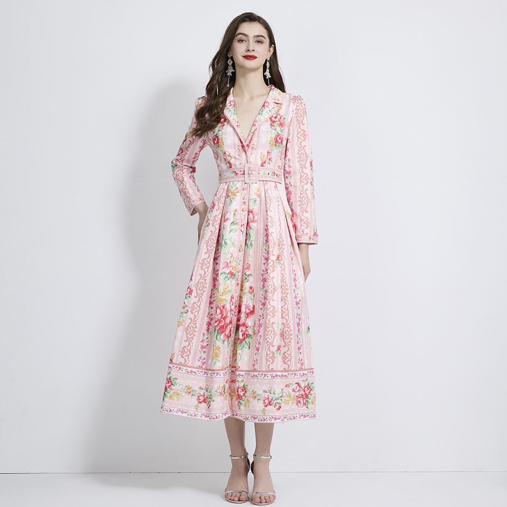 Long sleeve printing dress vacation long business suit