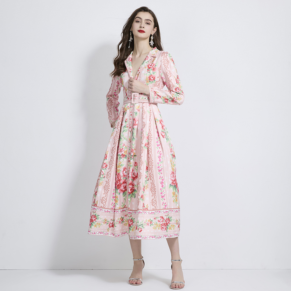 Long sleeve printing dress vacation long business suit