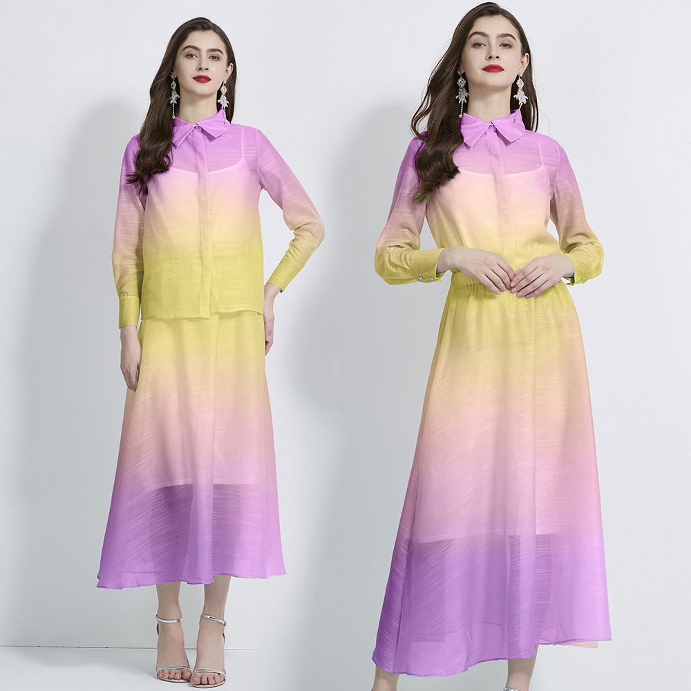 Pinched waist vacation shirt cstand collar skirt 3pcs set