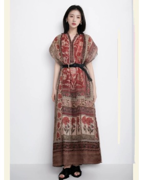 Loose red dress retro Bohemian style long dress for women