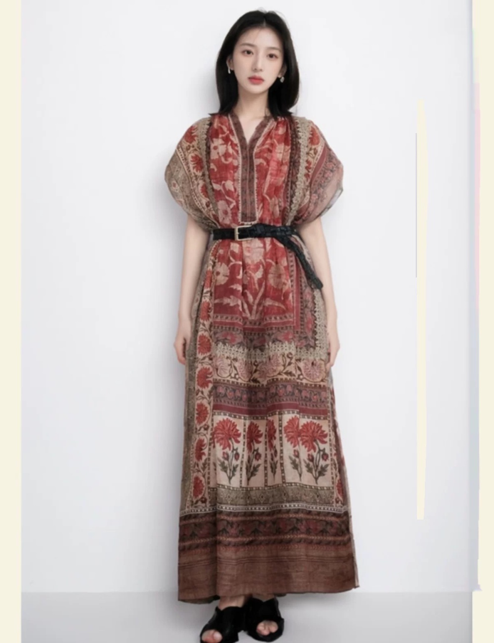 Loose red dress retro Bohemian style long dress for women