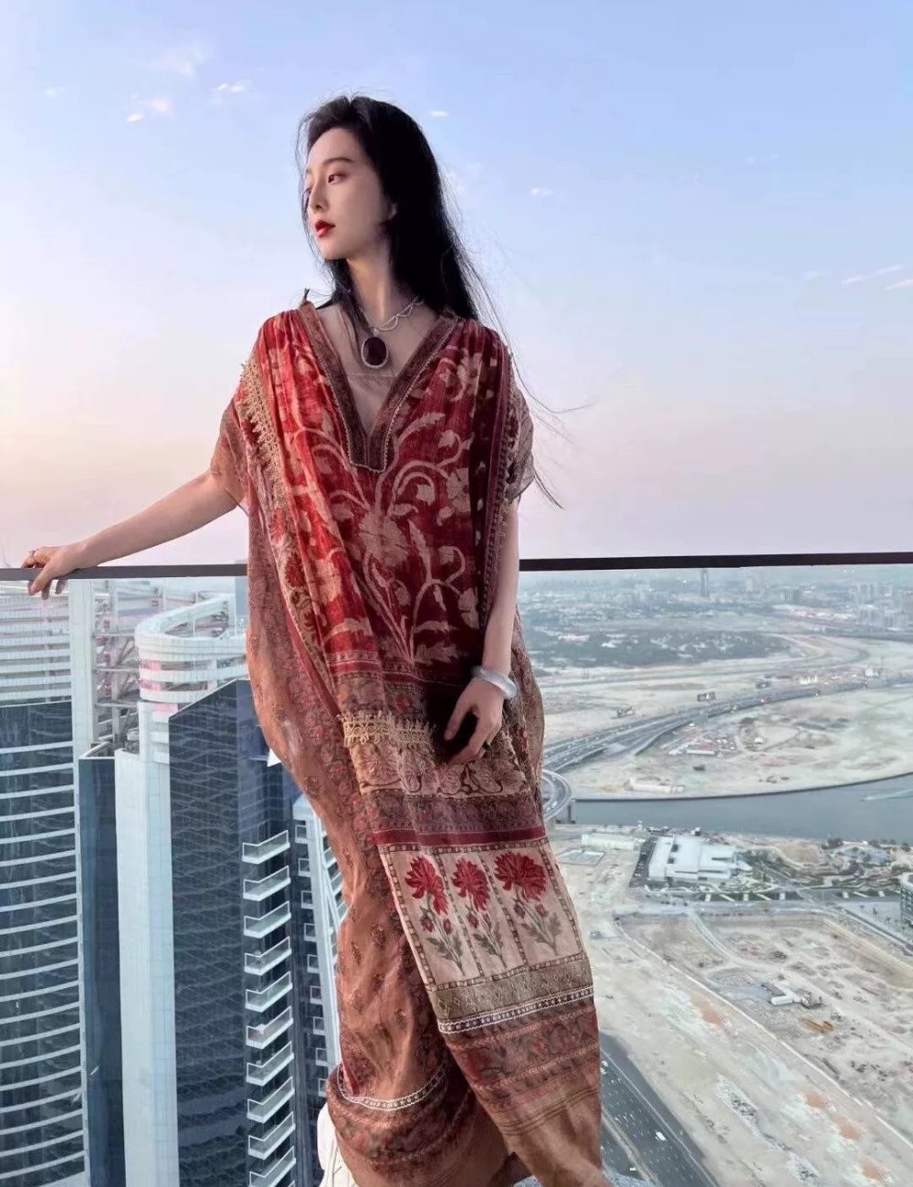 Loose red dress retro Bohemian style long dress for women