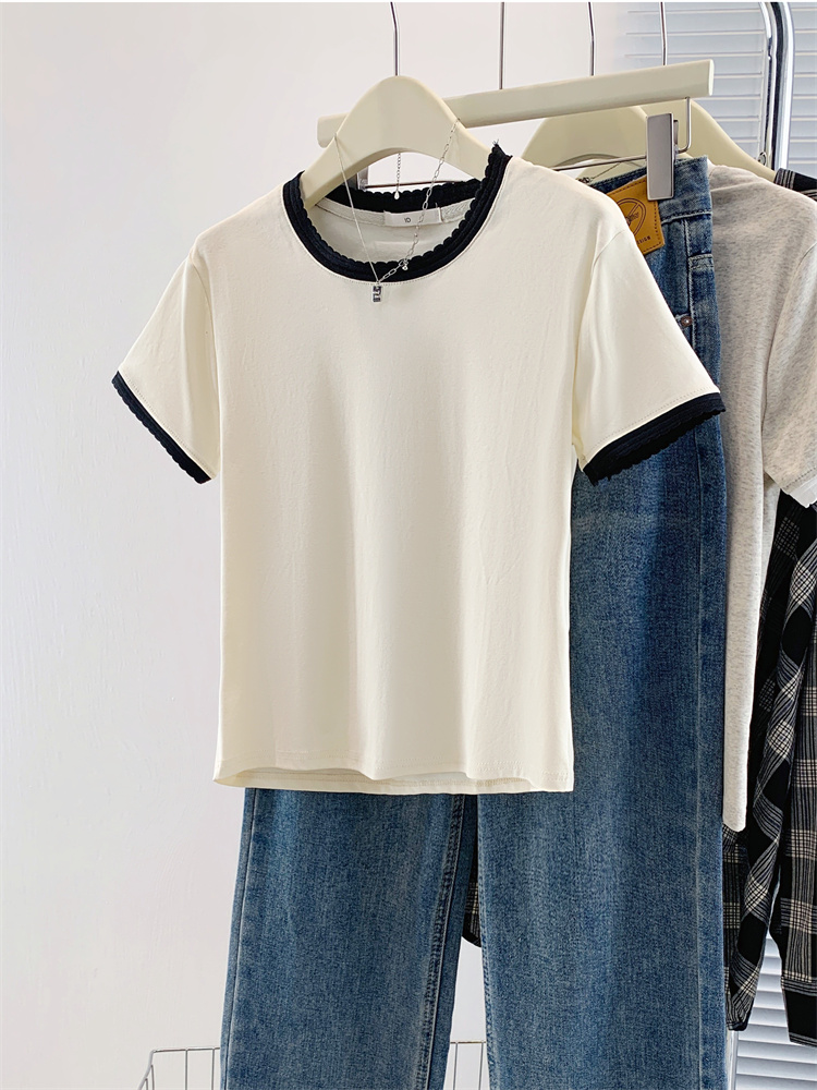 Short sleeve pinched waist T-shirt short show young tops