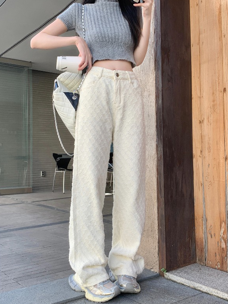 White mopping casual pants jacquard loose jeans