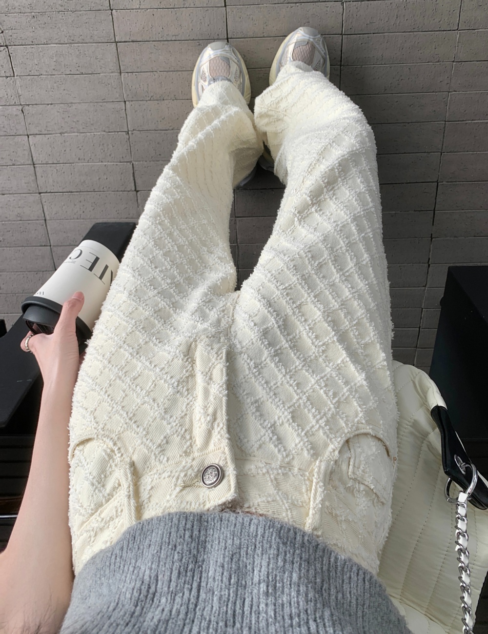 White mopping casual pants jacquard loose jeans