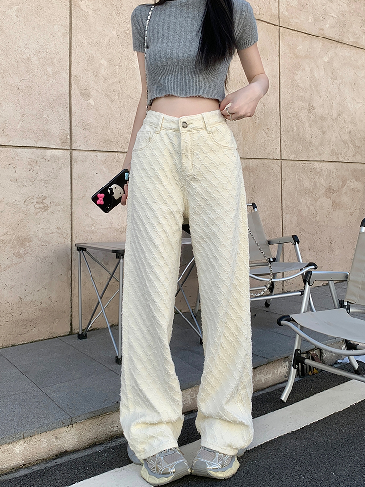 White mopping casual pants jacquard loose jeans