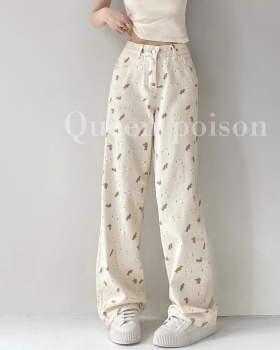 White cubs niche pants wide leg embroidery loose jeans