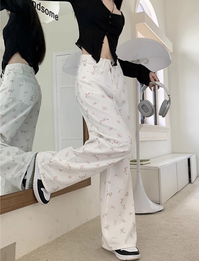 White high waist drape pants slim loose jeans for women