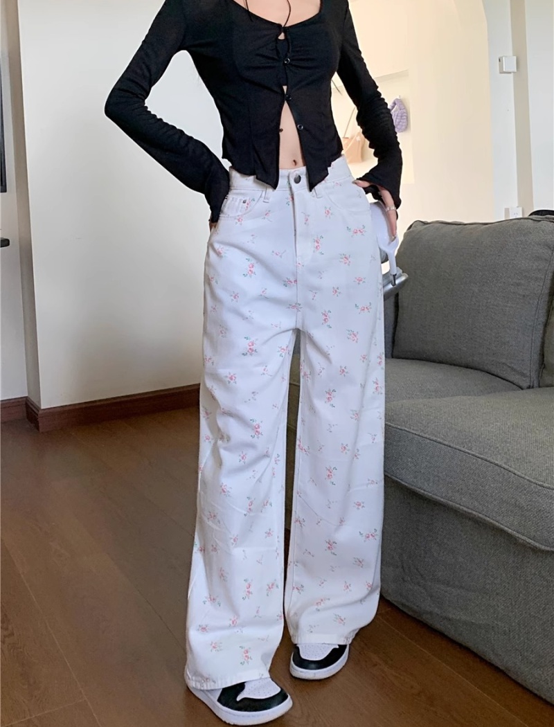 White high waist drape pants slim loose jeans for women