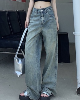 Mopping retro jeans wide leg high waist long pants for women