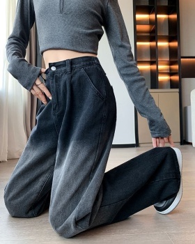 Wide leg student jeans slim gradient long pants for women