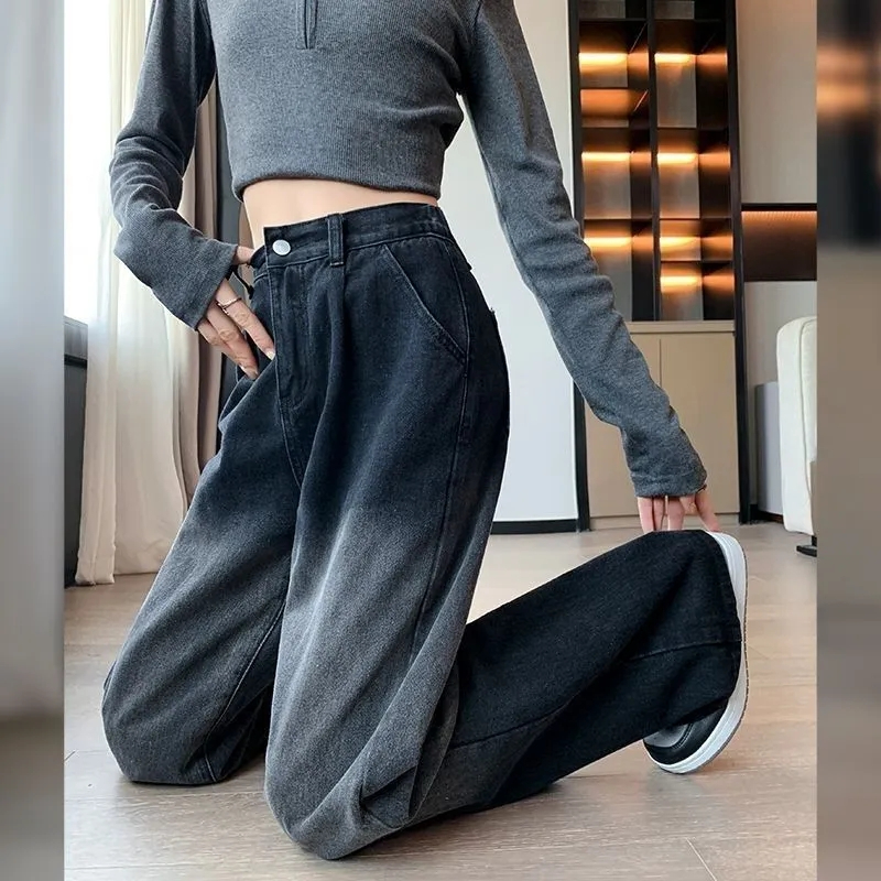 Wide leg student jeans slim gradient long pants for women