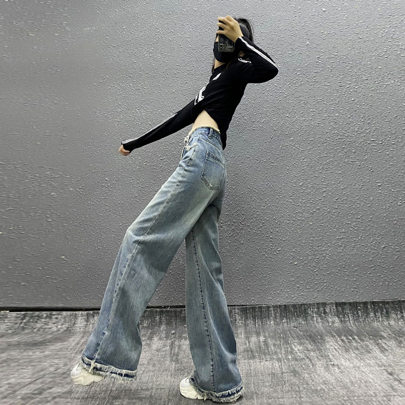 High waist straight pants retro mopping jeans for women