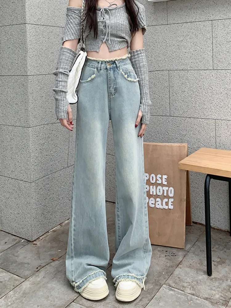 Niche drape jeans burr summer long pants for women