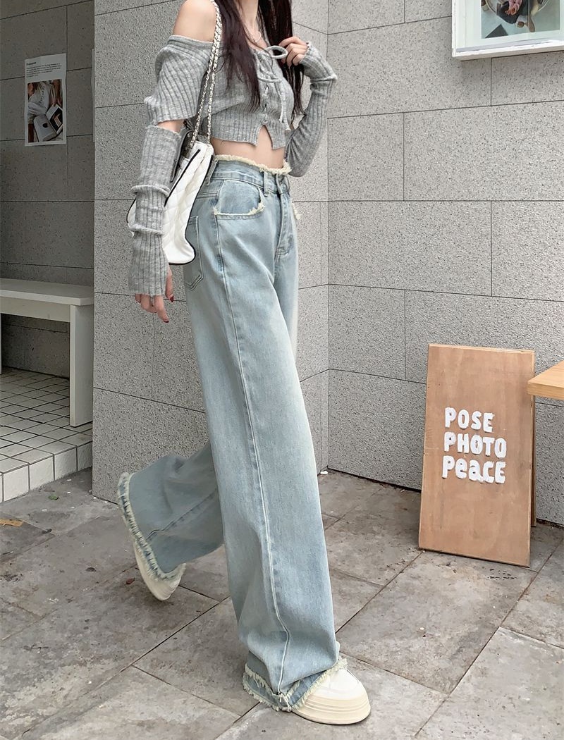 Niche drape jeans burr summer long pants for women