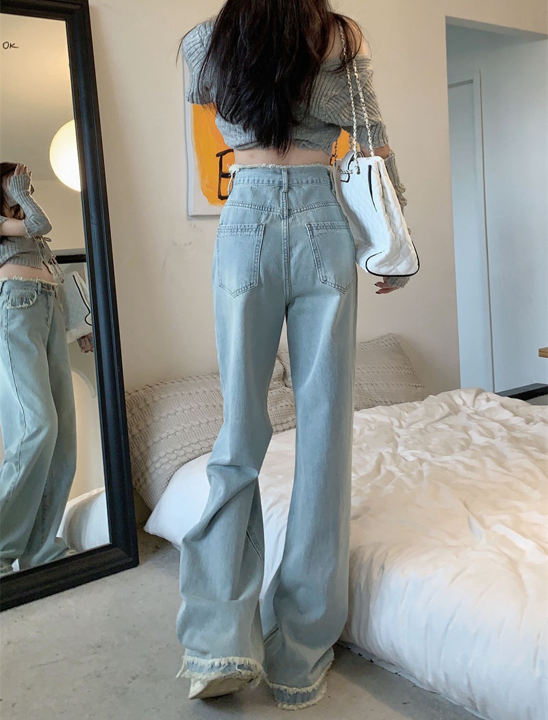 Niche drape jeans burr summer long pants for women