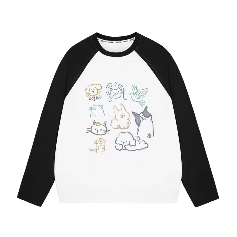 Raglan mixed colors printing long sleeve T-shirt for women