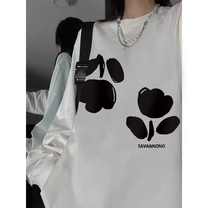 Cuff screw thread cotton printing T-shirt for women