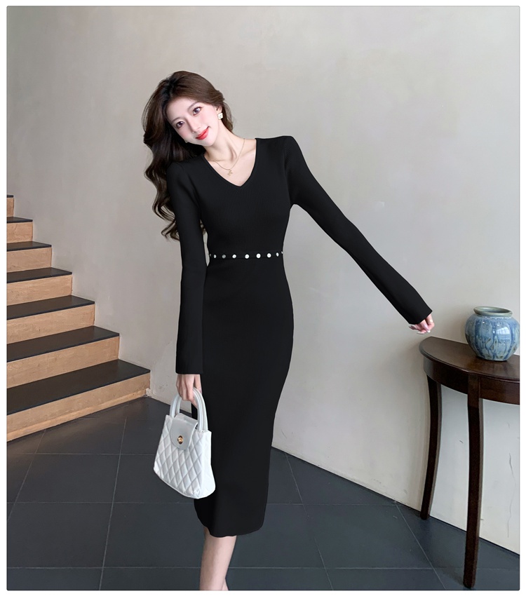 Buckle bottoming autumn and winter dress for women