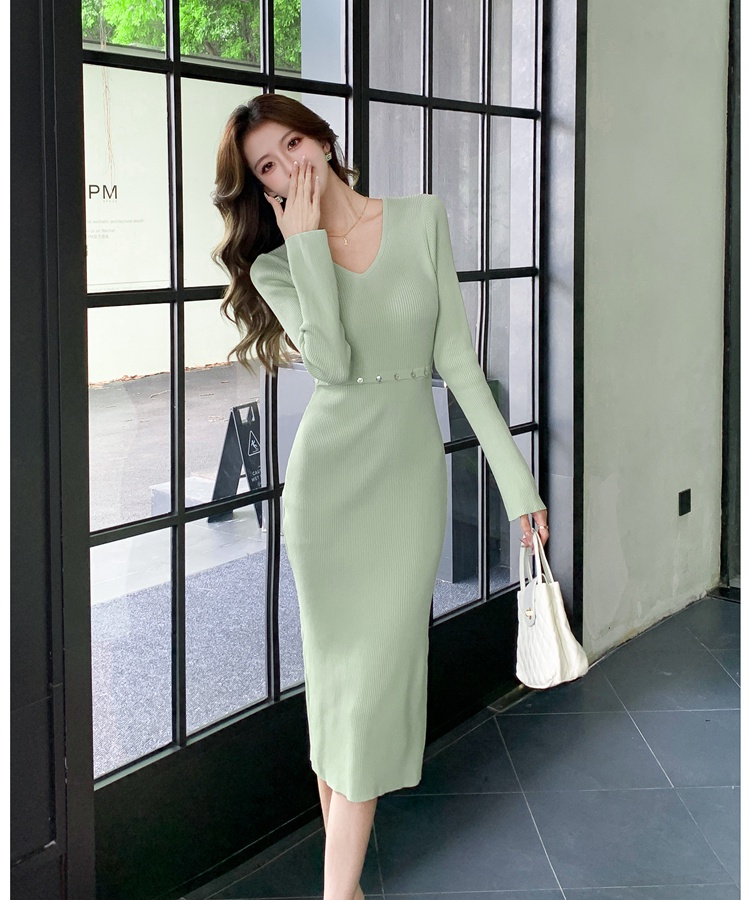 Buckle bottoming autumn and winter dress for women