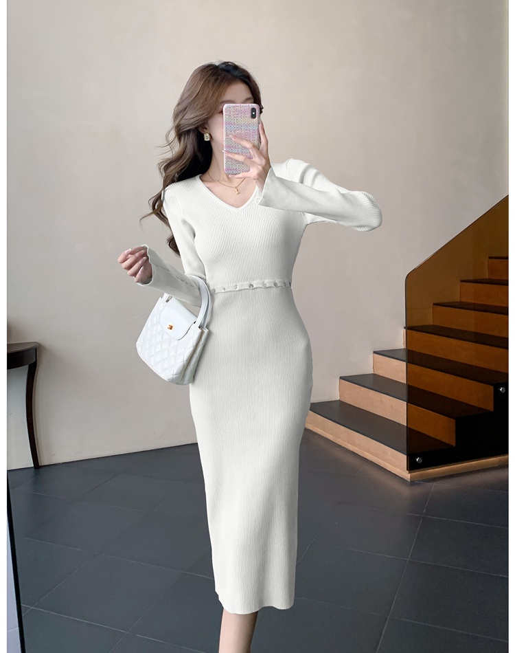 Buckle bottoming autumn and winter dress for women