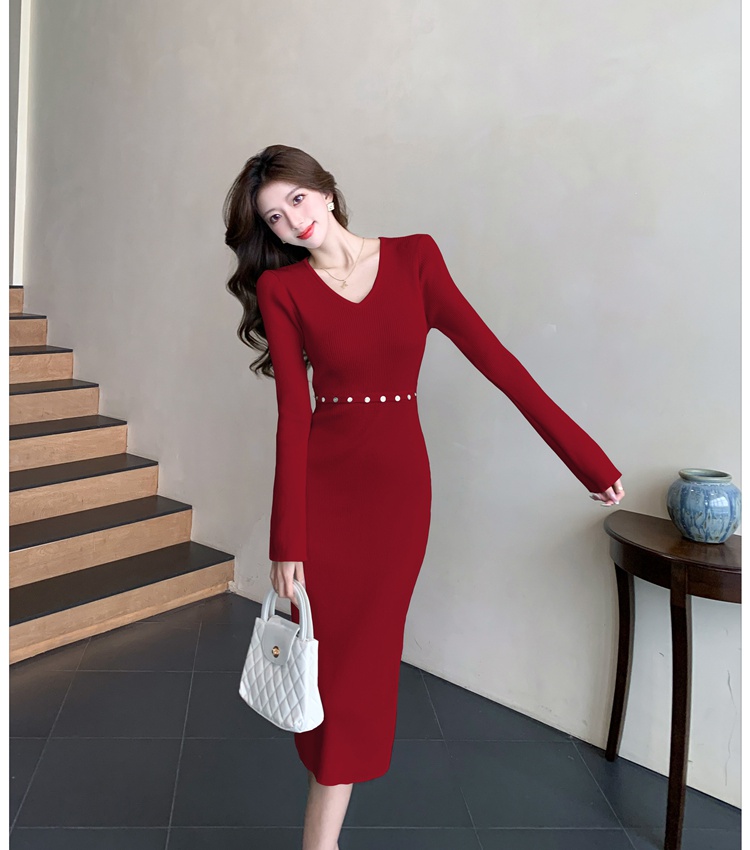 Buckle bottoming autumn and winter dress for women