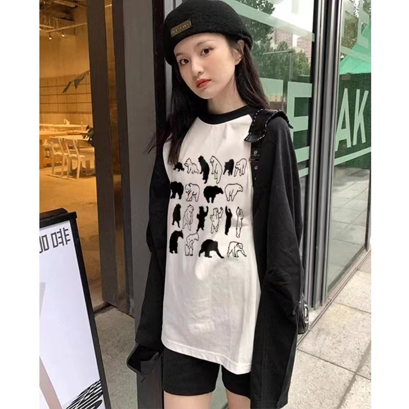 Round neck raglan sleeve pure cotton long sleeve T-shirt