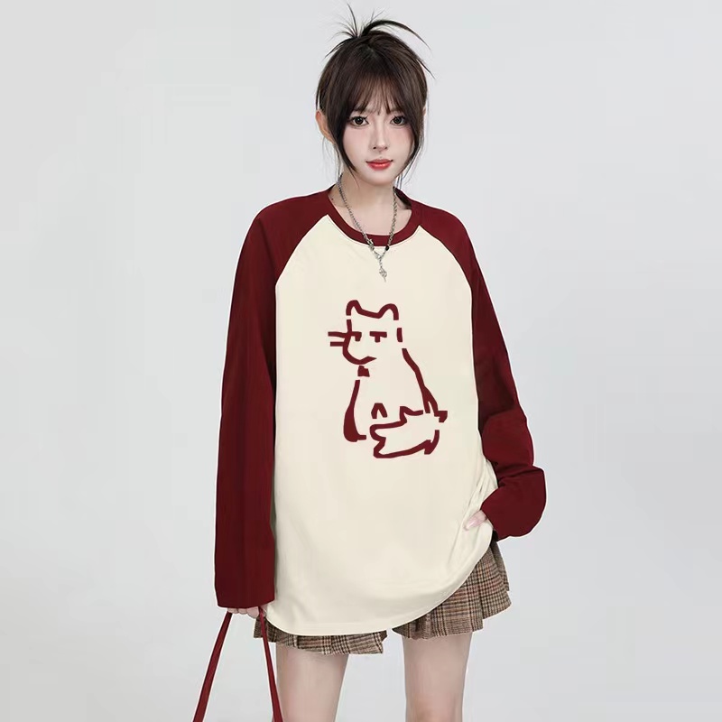 Mixed colors raglan printing T-shirt for women