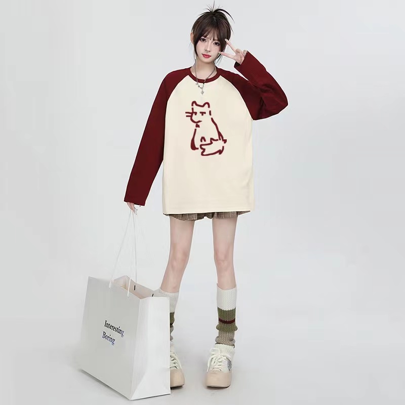 Mixed colors raglan printing T-shirt for women