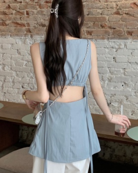 V-neck Korean style slim vest all-match long simple tops