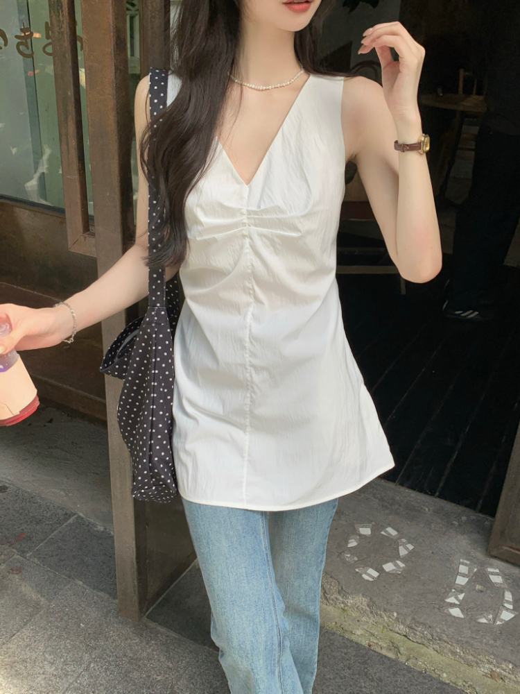 V-neck Korean style slim vest all-match long simple tops