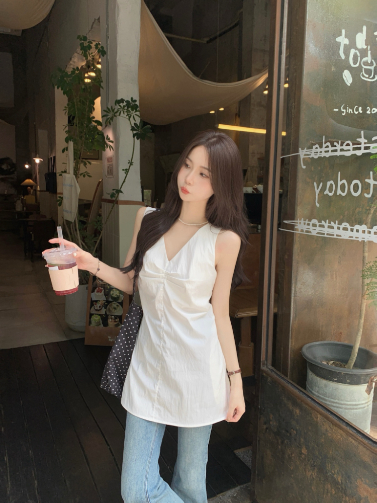 V-neck Korean style slim vest all-match long simple tops