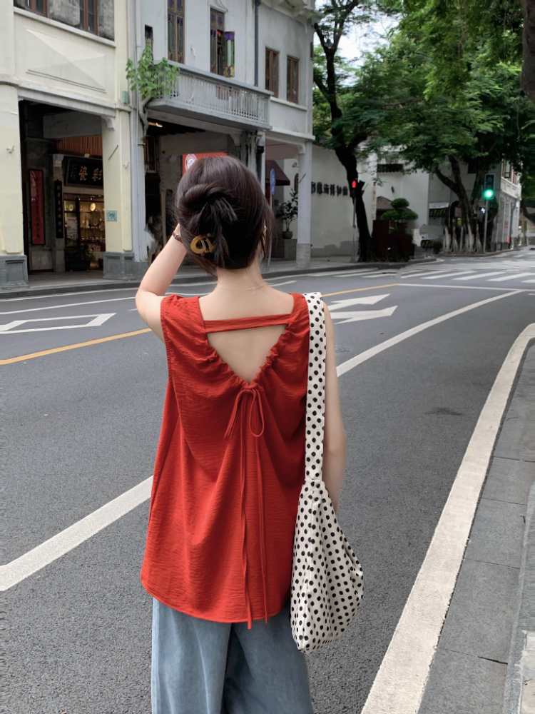 Loose sleeveless retro vest summer unique tops for women