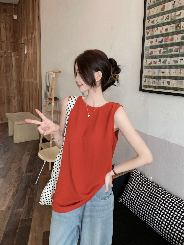 Loose sleeveless retro vest summer unique tops for women