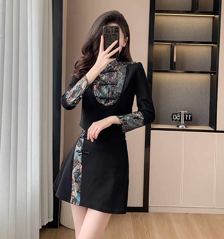 Chinese style short skirt autumn skirt 2pcs set for women