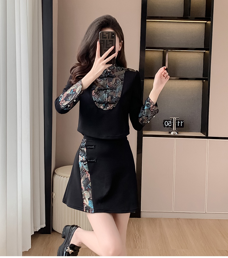 Chinese style short skirt autumn skirt 2pcs set for women