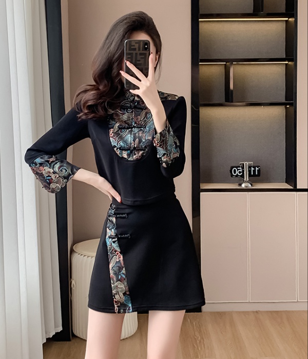 Chinese style short skirt autumn skirt 2pcs set for women